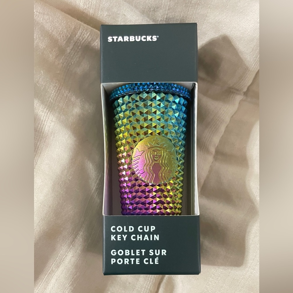 NWT STARBUCKS “Oil Slick” Irridescent Cold Cup Keychain Brand New Septem…